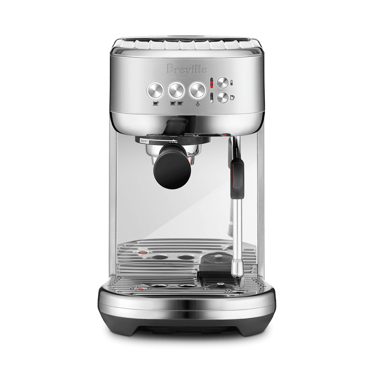 Stainless-steel Breville Bambino Plus on a white background