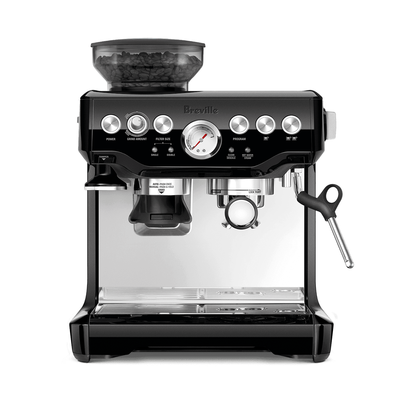 Black Breville Barista Express on a white background