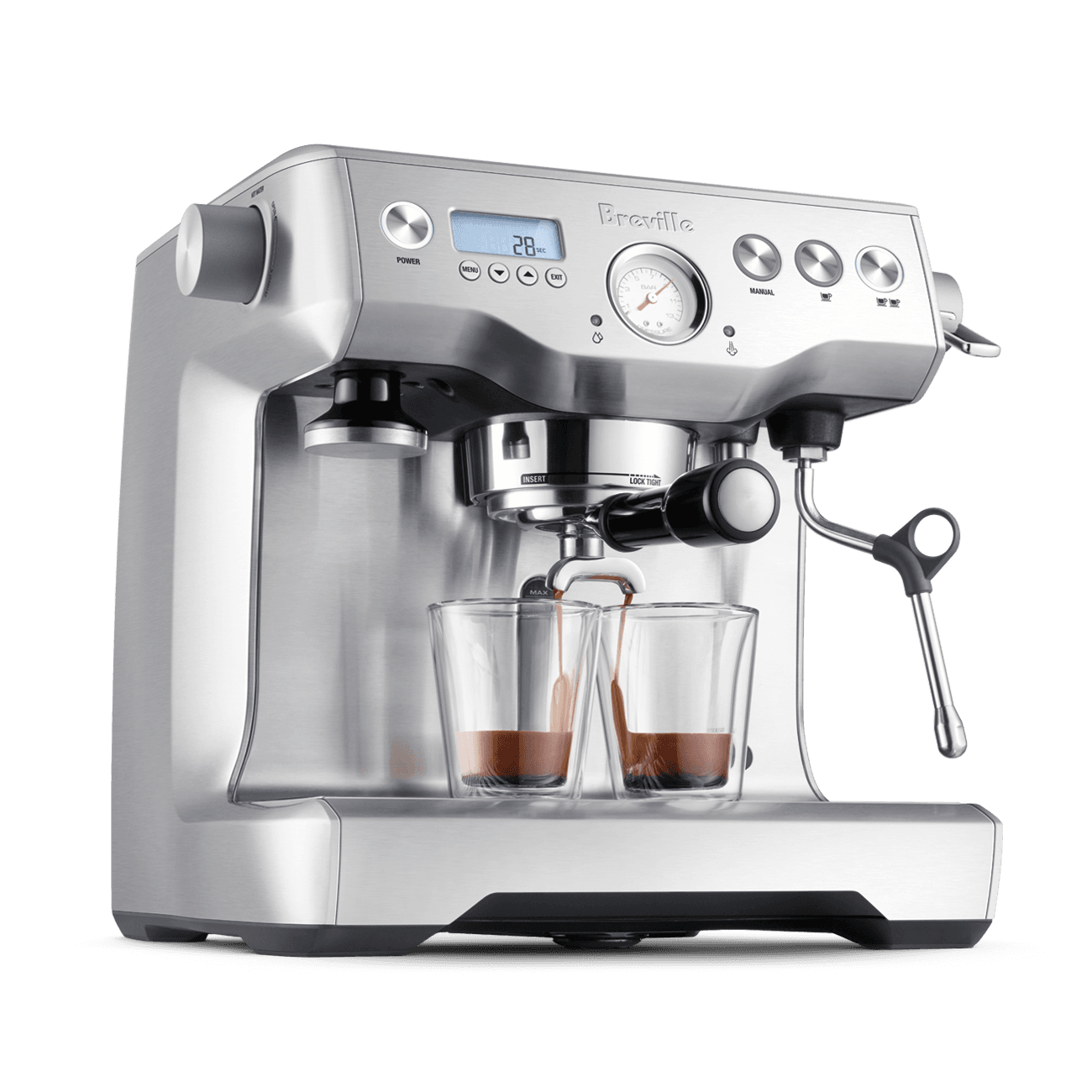Breville Dual Boiler espresso machine viewed from the front-left angle