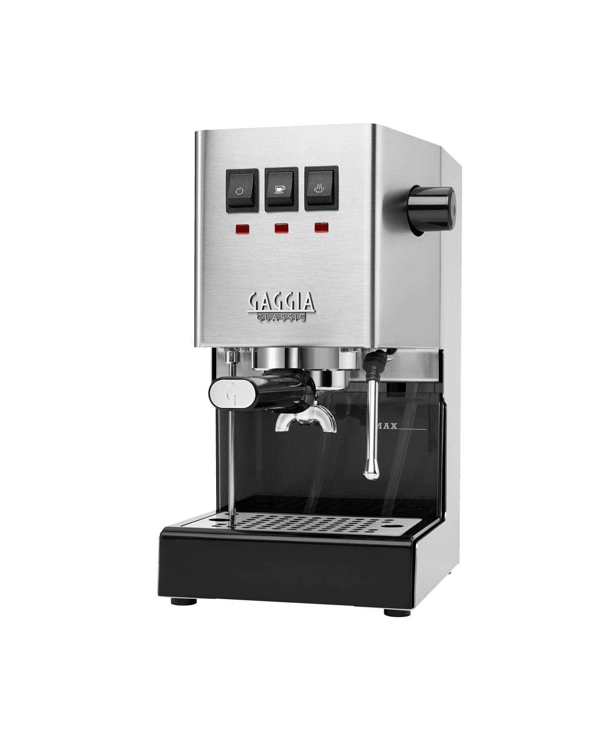 White Gaggia Classic Pro E24 viewed from the front-left angle