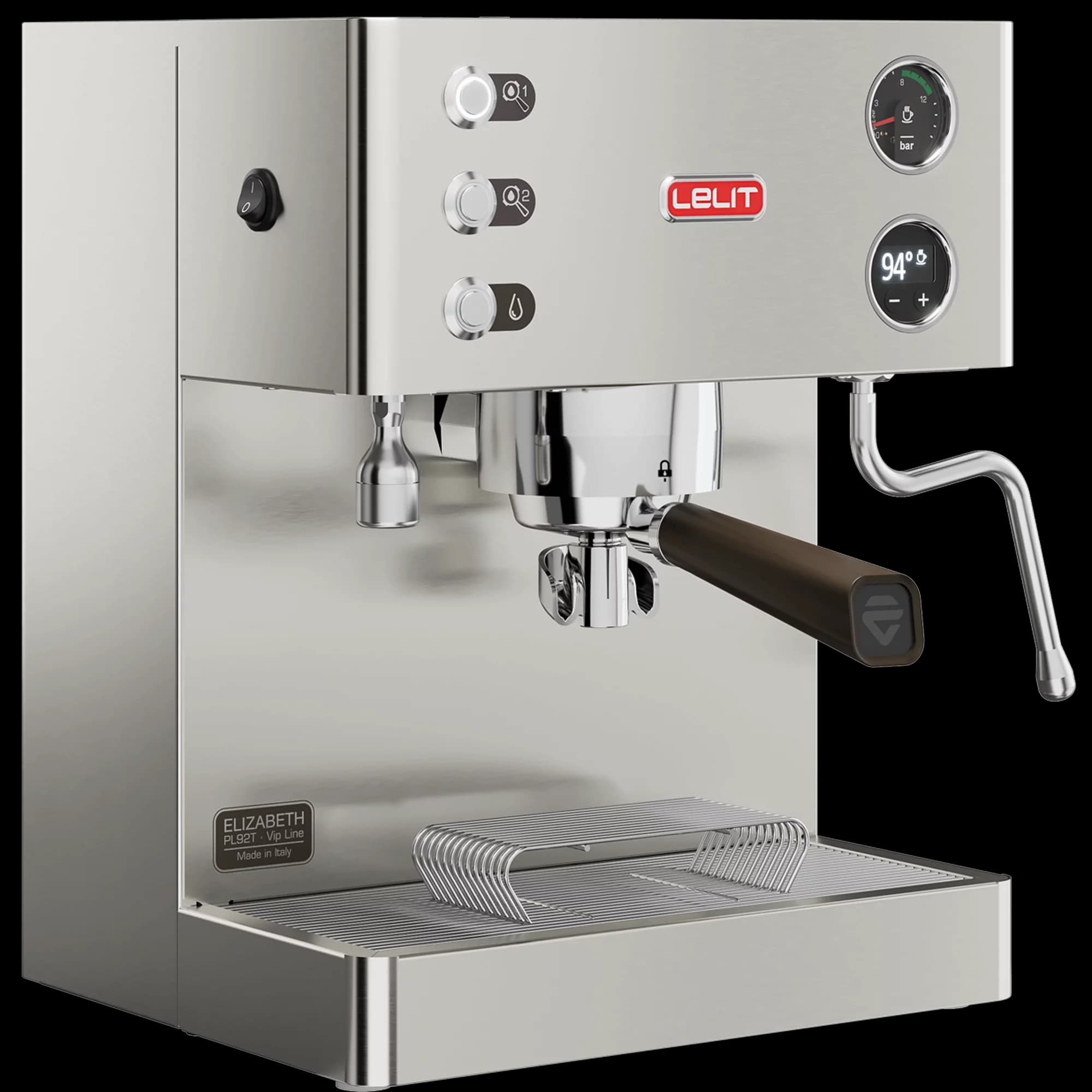 Lelit Elizabeth espresso machine viewed from the front-left angle